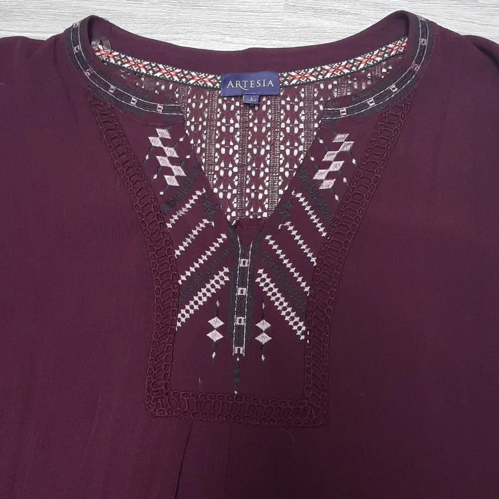 Artesia 3/4 sleeve Wine Goblet Boho Dress size large - Picture 3 of 9